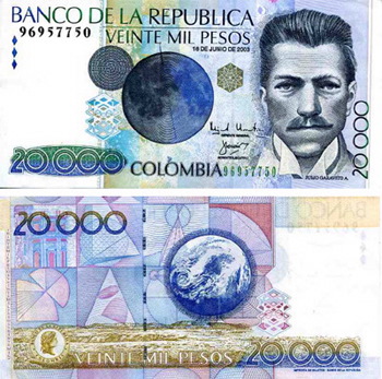 Billete de Colombia (20.000 pesos)