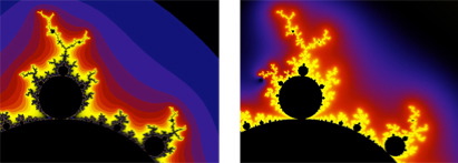 algoritmo de color discreto (izquierda) y continuo (derecha)