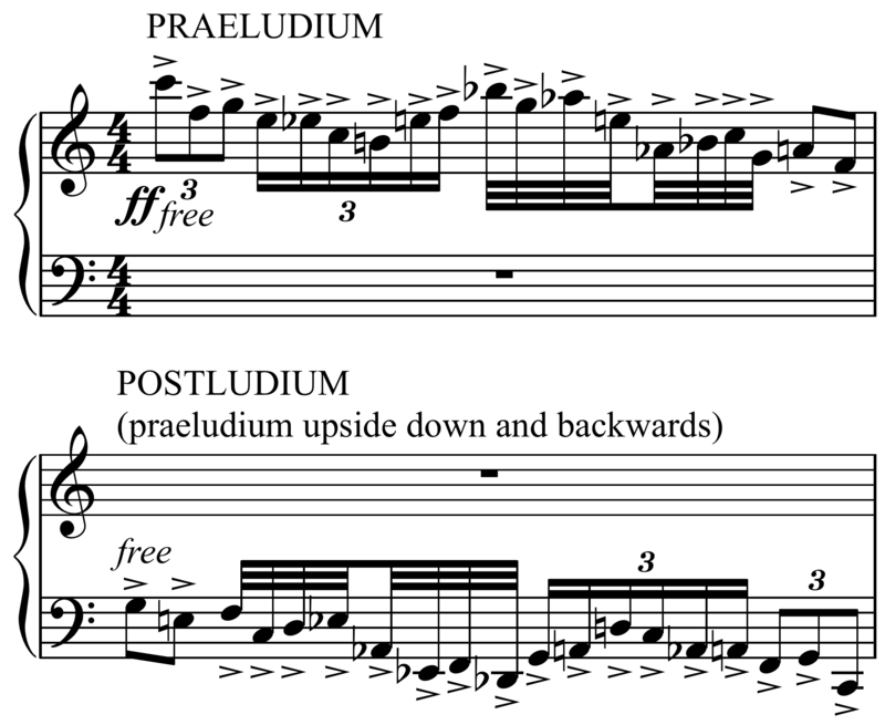Opening and second to last measures of the piece. From the first and final movements, respectively.
