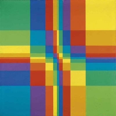 Nueve filas sistemáticas de color con compactación horizontal y vertical (1955)