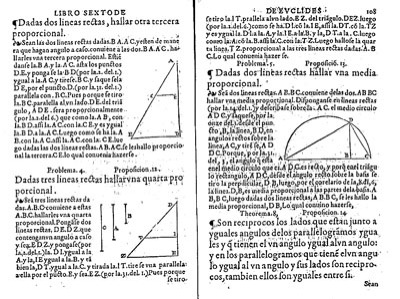 Elementos Zamorano Libro VI Prop. 12 y 13, media y tercera  proporcional