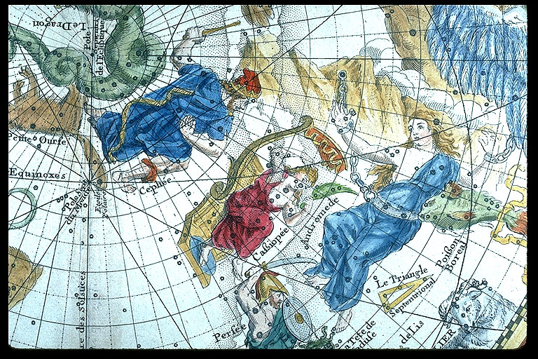 Andromeda yCassiopeia, detalle del "Planisphère celeste" de  Philippe La Hire, 1705. http://commons.wikimedia.org/wiki/File:Andromeda_and_Cassiopeia_-_Philippe_La_Hire,_Planisphere_celeste,_1705.jpg