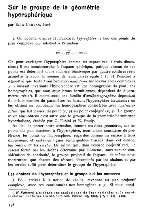 Sur les groupes de la gèomètrie hyperspherique