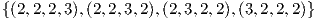 {(2,2,2,3),(2,2,3,2),(2,3,2,2),(3,2,2,2)} 