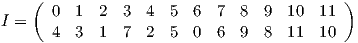     (                                      )I =    0  1  2  3  4 5  6  7  8  9  10  11       4  3  1  7  2 5  0  6  9  8  11  10