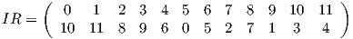      (                                        )        0   1  2  3  4  5  6  7  8  9  10  11IR =   10  11  8  9  6  0  5  2  7  1   3   4