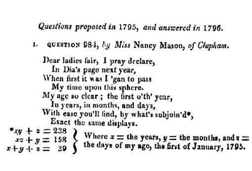 Problema propuesto en 1795 en el Diario de las Damas
